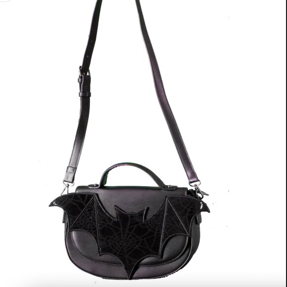 Lace Bat Rounded Crossbody Purse Gothic Halloween Design - Picture 1 of 7